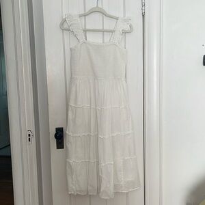J Crew Dress Women White Midi Sundress Swiss Dot Tiered Boho